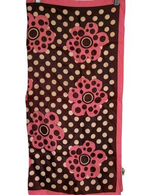 Vintage Rutschfest Pink Brown Floral Polka Dot Scarf 60s 70s Mod Head Scarf